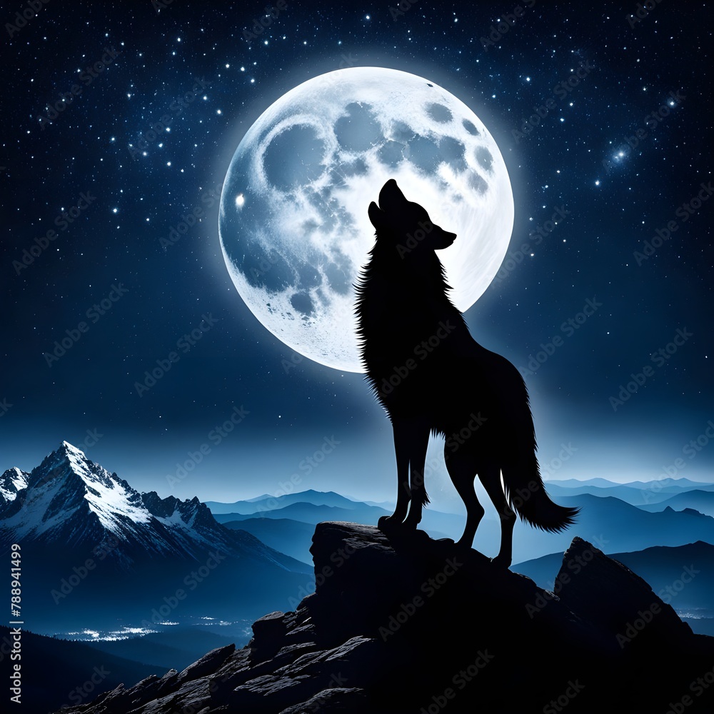 silhoutte wolf howling at the moon on top of mountain silhoutte wolf howling at the moon on top of mountain