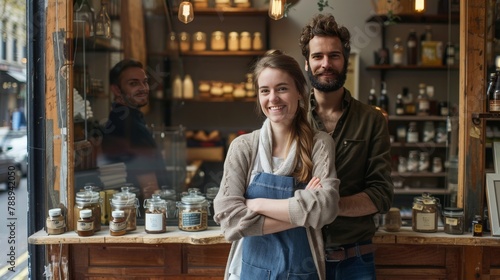 Multiethnic, Multicultural proud and smiling small business owners standing in front their stores, Self-employment, 16:9