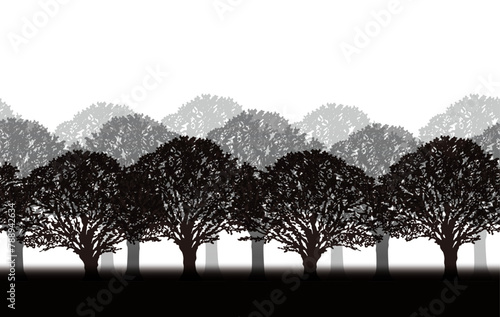 Vector Monochrome Seamless Forest Silhouette Background Illustration With Text Space. Horizontally Repeatable.