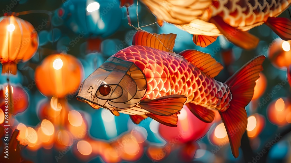 a colorful carp-shaped lantern glowing effect poster background a colorful carp-shaped lantern glowing effect poster background