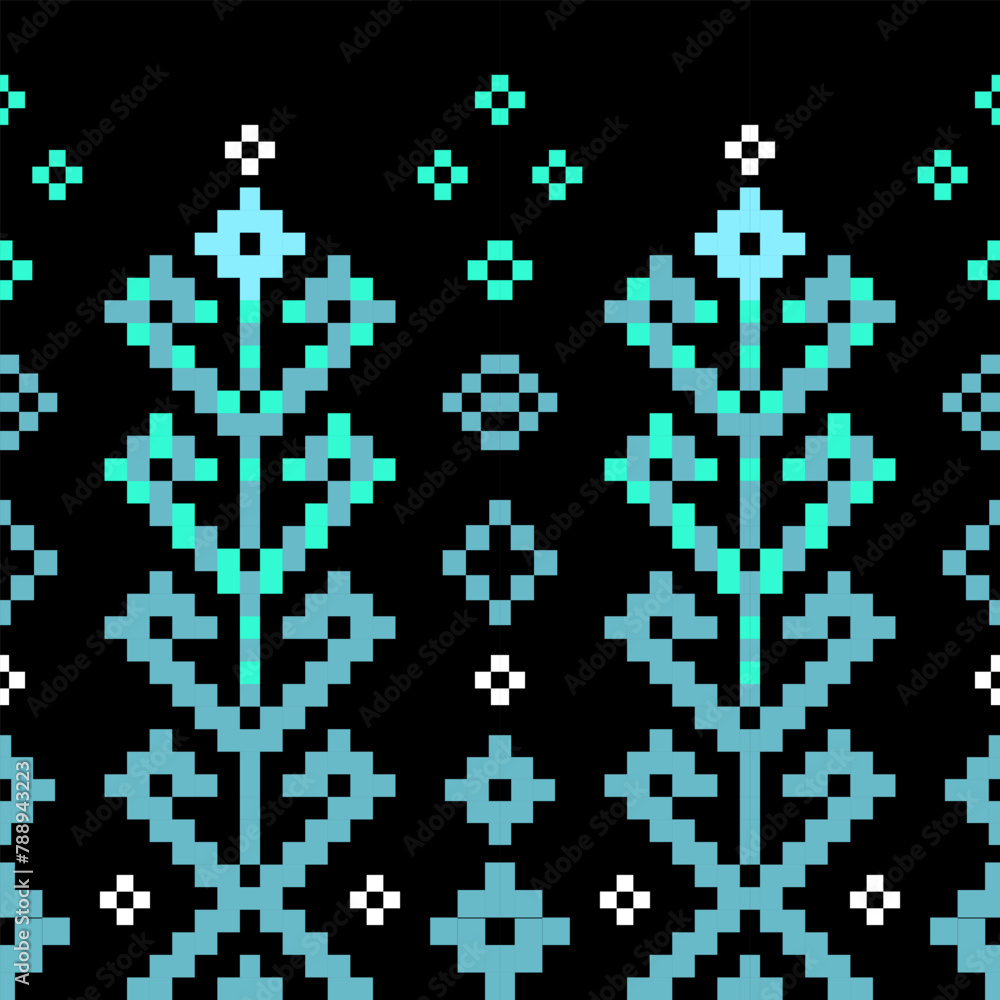 Obraz premium Cross Stitch. Geometric ethnic patterns. Design for Clothing, fabric, batik, Knitwear, Embroidery, Ikkat, Pixel pattern. Traditional Design.