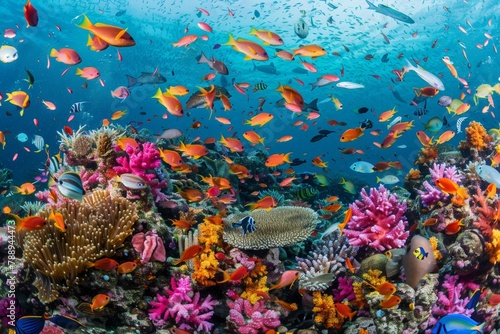 Lively coral reefs teeming with colorful fish