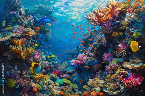 Lively coral reefs teeming with colorful fish