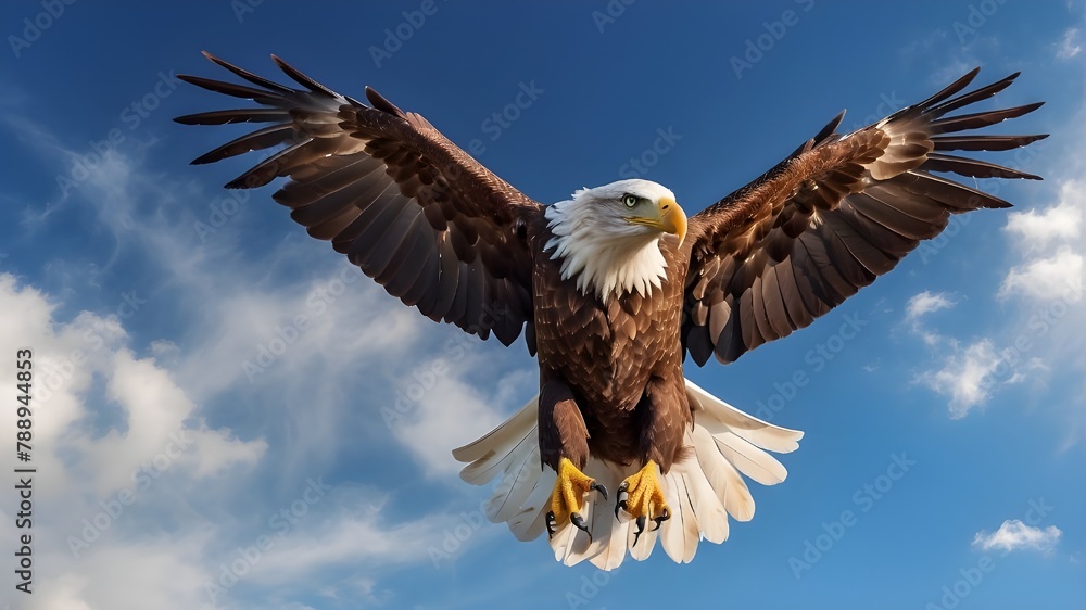 A majestic eagle soaring through a clear blue sky A majestic eagle soaring through a clear blue sky