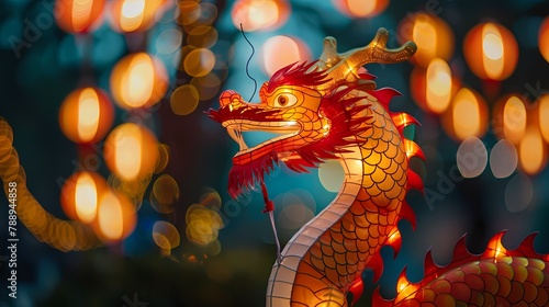 a colorful chinese dragon-shaped lantern glowing effect poster background