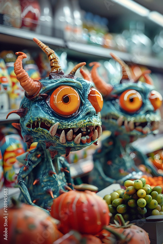 Mischievous Demon's Grocery Prank:Rubber Produce Mayhem in 3D photo