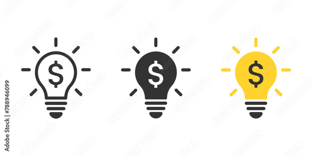 Light bulb with dollar icon set. Dollar in light bulb icons. Lamp with dollar icon. Vector illustration Light bulb with dollar icon set. Dollar in light bulb icons. Lamp with dollar icon. Vector illustration