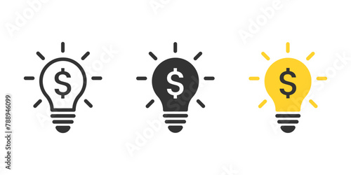 Light bulb with dollar icon set. Dollar in light bulb icons. Lamp with dollar icon. Vector illustration