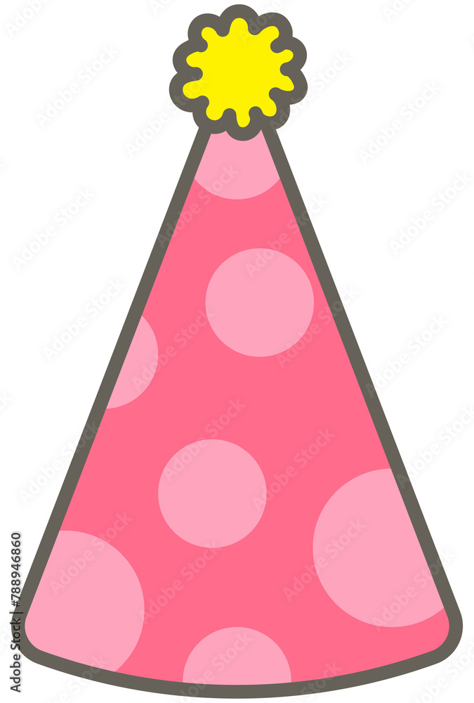 Kids hand drawn kawaii birthday party cute elements set pink party hat Kids hand drawn kawaii birthday party cute elements set pink party hat