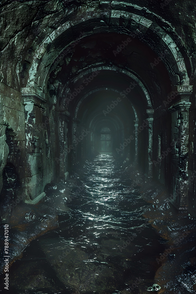 Naklejka premium Plunge into the Cursed Depths of a Cryptic Realm Bound by Dark Sorcery's Spirits