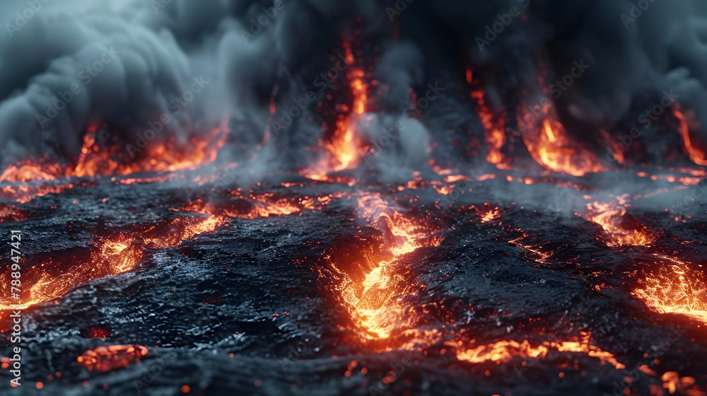 Raging Volcanic Eruption Unleashing Torrents of Molten Lava and Scorching Flames Across the Scorched Landscape