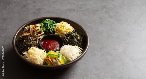 Ingredients for bibimbap, red pepper paste and various vegetables © mnimage