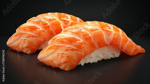 Beautiful salmon fillet, large pieces of sushi, delicious to eat