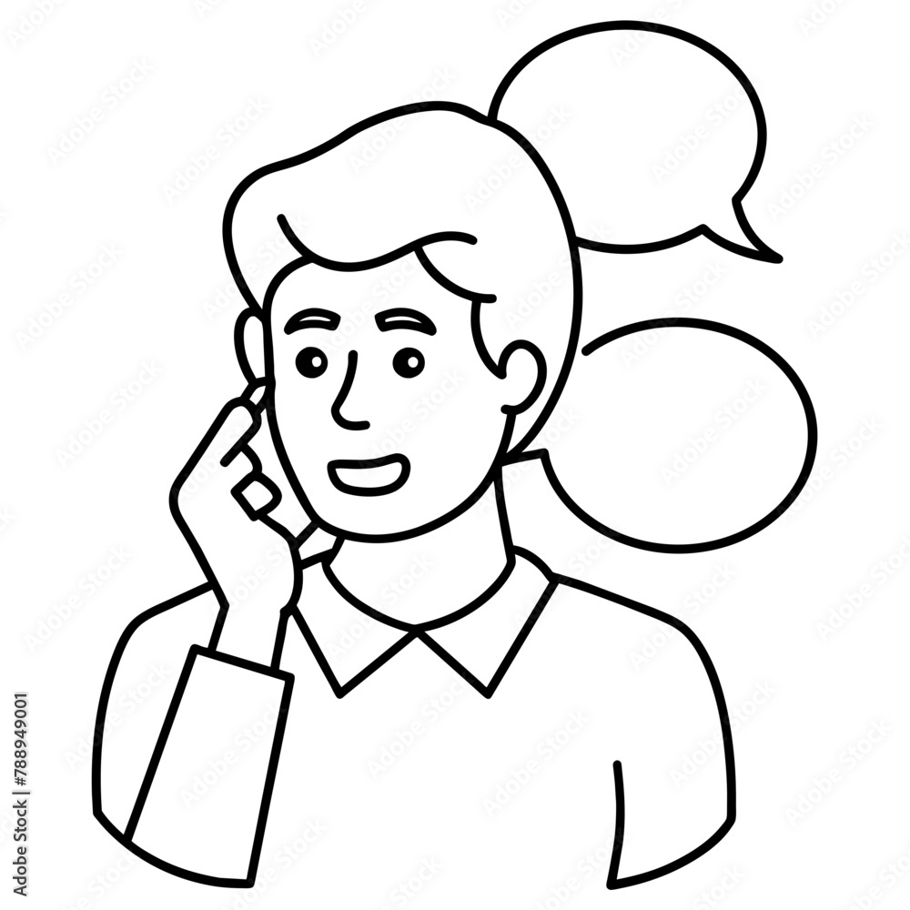 A man use mobile phone line art vector