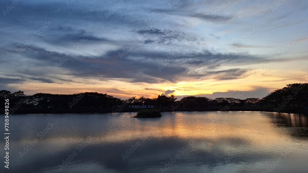 Shimmering sunset lake