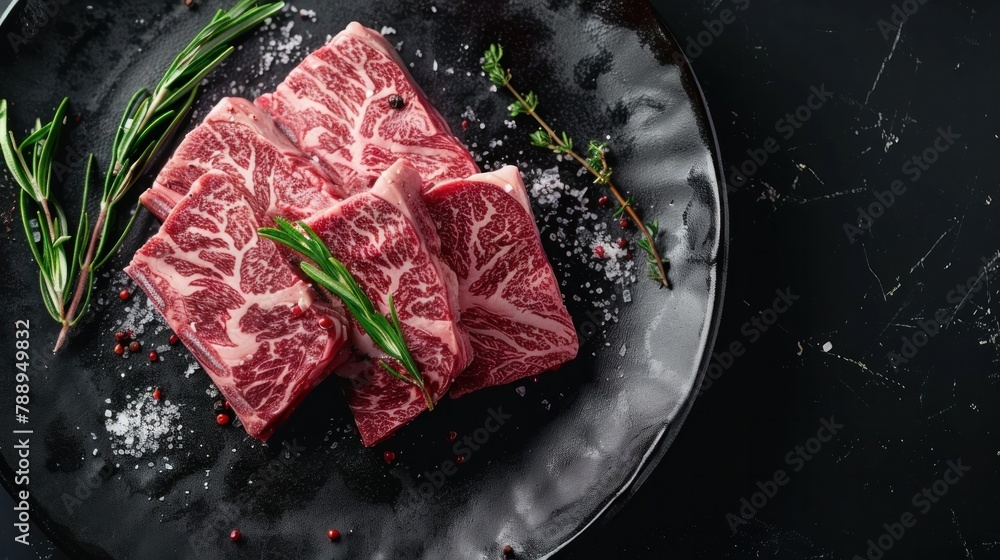 Large pieces of Wagyu, food ingredients, delicious and fragrant, top