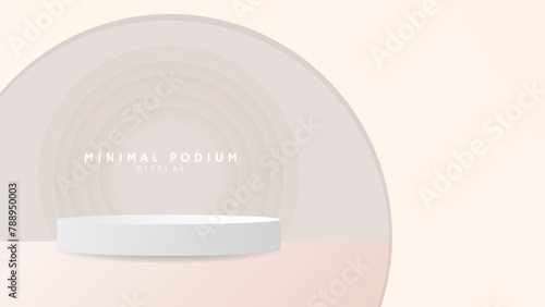 Abstract  White podium with circular back,Minimal podium and crimson background, 3d podium for presentation, Stage for showcase,  illustration 3d Vector EPS 10