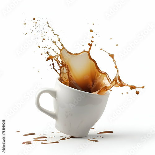 Mockup coffee, tea splash, liquid coffee wave splash, cup of coffee with splash on white background 
