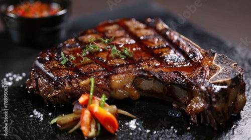 Wagyu T-bone that is large and has a beautiful texture that looks delicious.