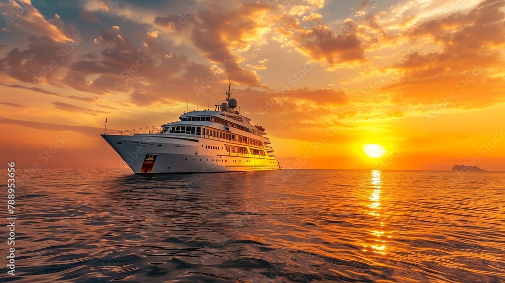 white cruise ship at sunset In ocean white cruise ship at sunset In ocean