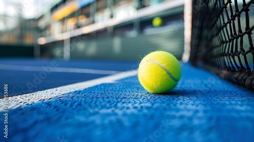 Tennis ball on a blue court © Катерина Спіжевска