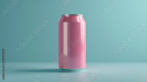 3d render of pink soda can on the table with blue background