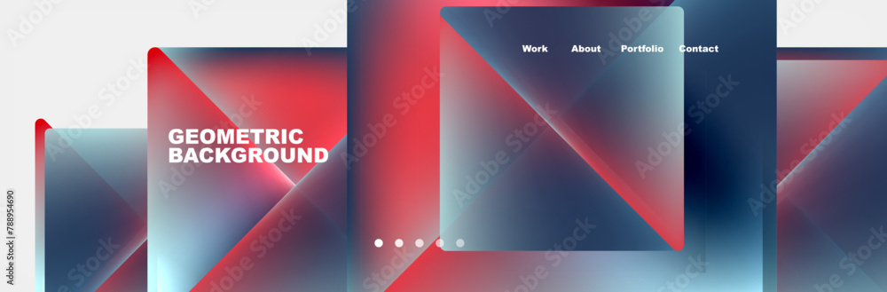 Fototapeta premium The geometric background features a mix of red and blue triangles on a white backdrop, creating a modern and dynamic display suitable for technologythemed designs