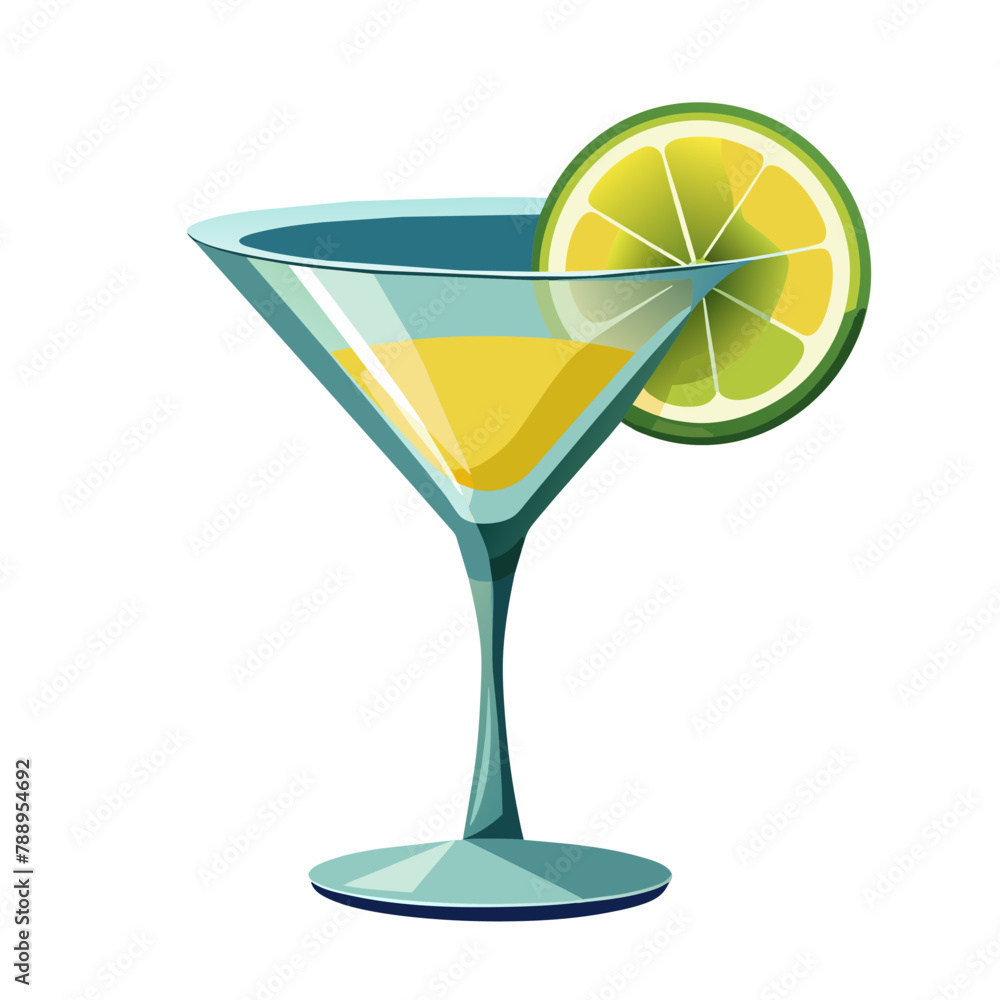 Green alcohol cocktail with green lime isolated on white, vector illustration Green alcohol cocktail with green lime isolated on white, vector illustration