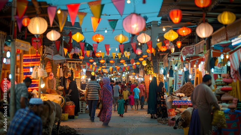 Vibrant Eid al Adha Marketplace Bustling with Activity and Festive Vibrant Eid al Adha Marketplace Bustling with Activity and Festive