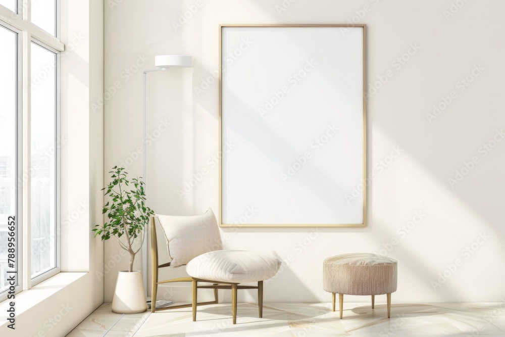 Scandinavian style living room with poster mockup created with generative ai Scandinavian style living room with poster mockup created with generative ai