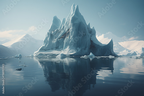 Melting iceberg floating in the cold water of Antarctica. Global warming concept