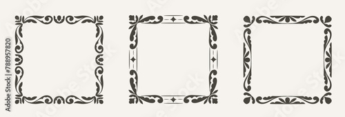 Set of Vintage Ornament Frames. Elegant Decorative Square Border for Wedding Invitation and Scrapbooking design