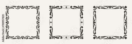 Set of Vintage Ornament Frames. Elegant Decorative Square Border for Wedding Invitation and Scrapbooking design photo