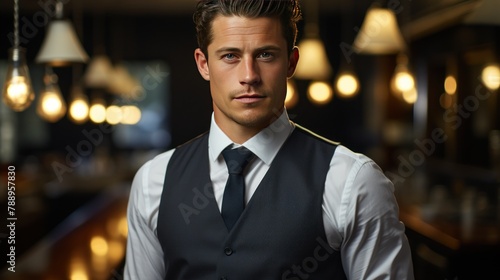 Portrait of a handsome young man in a suit. Men's beauty, fashion.