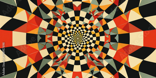 a mesmerizing optical illusion stock illustration of an abstract geometric pattern background, with clever arrangements of shapes and colors that deceive the eye
