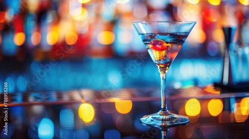 Bartender is making a drink, light falls on the glass, close-up view