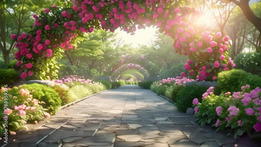 Enchanting Garden Path with Floral Arches Wallpaper Design. Concept Garden Pathways, Floral Arches, Enchantment, Wallpaper Design Enchanting Garden Path with Floral Arches Wallpaper Design. Concept Garden Pathways, Floral Arches, Enchantment, Wallpaper Design