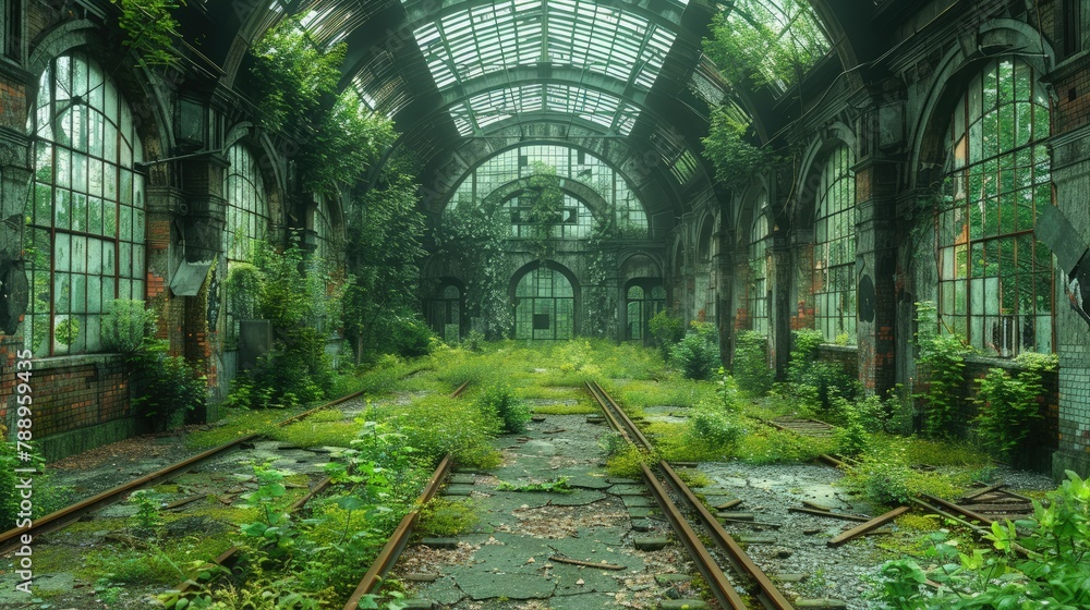 Abandoned city buildings and overgrown reclaimed by nature. Environmental damage. Abandoned city buildings and overgrown reclaimed by nature. Environmental damage.