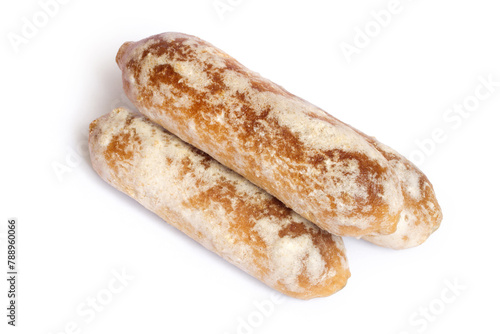 Traditional long gingerbread cakes on a white background. Gingerbread isolated.