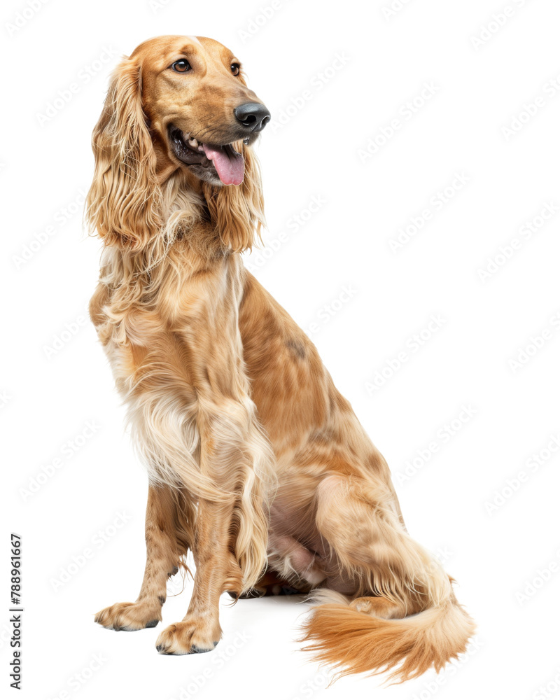 Afghan hound dog sitting isolated on transparent background