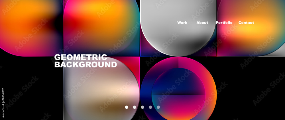 Vibrant geometric shapes in magenta, squares, and circles create a colorful background on a black canvas, resembling automotive lighting or liquid material properties Vibrant geometric shapes in magenta, squares, and circles create a colorful background on a black canvas, resembling automotive lighting or liquid material properties