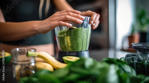 Making a Healthy Detox Drink in a Blender photo