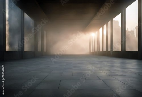 Background smoke design floor your 3d Concrete render Tiled dais product construction element copy space material indoor empty modern grey abstract