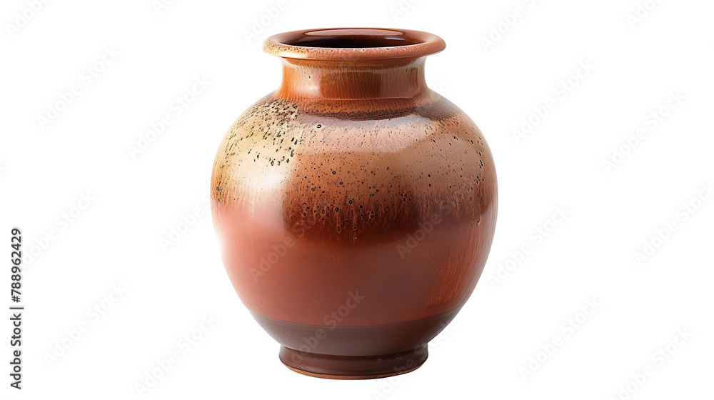 A ceramic vase with brown and turquoise glaze, white background