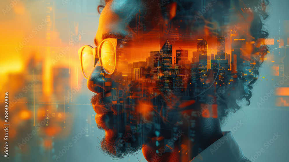 Man With Glasses and City Background