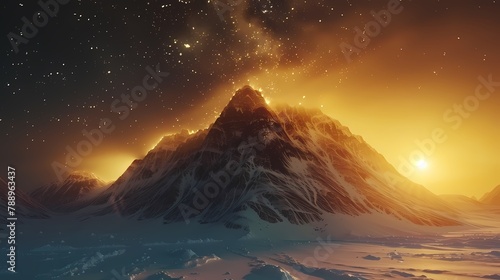 Golden snow mountain landscape illustration poster background