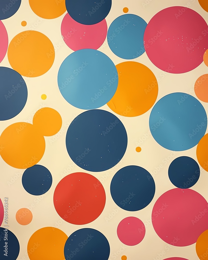 1960s pop art pattern, large polka dots, vibrant hues, ample copy space at center, diffuse lighting, closeup view 1960s pop art pattern, large polka dots, vibrant hues, ample copy space at center, diffuse lighting, closeup view