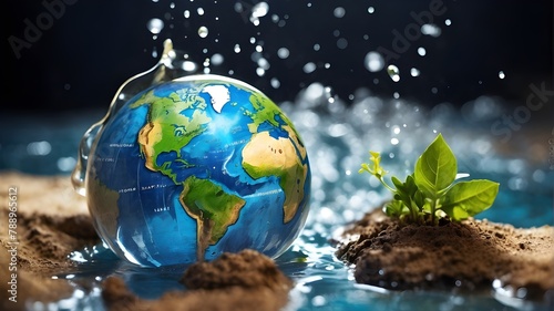 Conserving water and promoting global environmental protection. Concepts of the earth, globe, ecology, nature, and planet