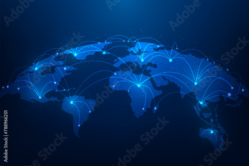 global internet network technology connection on blue dark background. vector illustration fantastic design on blue background.