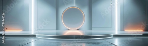 A large white circle is in the middle of a room with a white wall